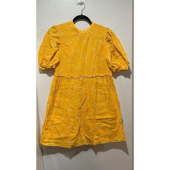 Vero Moda Yellow Prairie Dress Cotton Linen Lined Cottagecore Women's Small - Picture 14 of 14